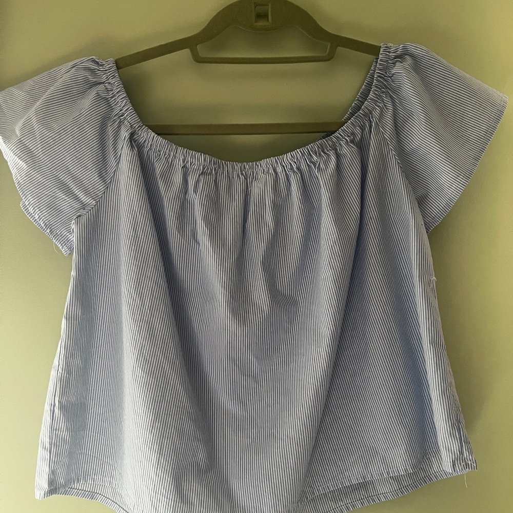 Blue Striped Off-Shoulder Top - Picture 3 of 5
